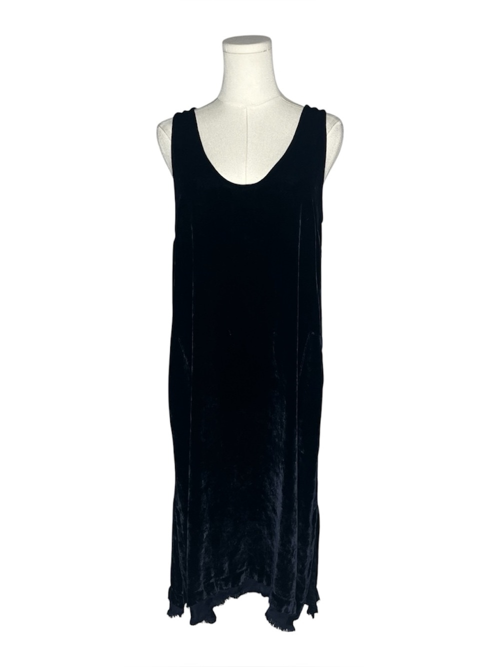 Raquel Allegra Navy Blue Velvet Silk Blend Sleeveless Raw Slip Hem Dress Size 2